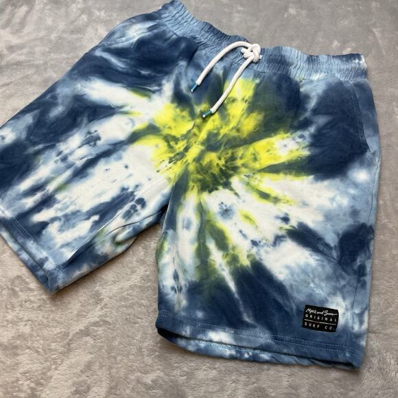 Maui and Sons Surf Co Sweat Shorts Mens L Blue Fleece Tie Dye Drawstring Pockets - Picture 1 of 9